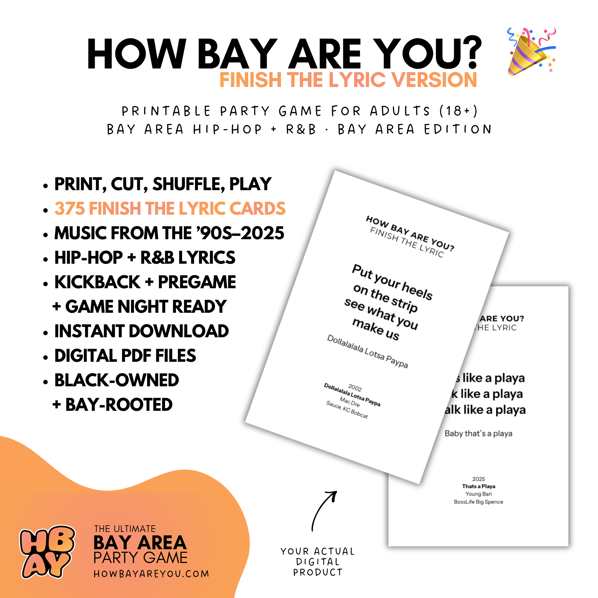 Finish The Lyric (Printable Deck) —  Bay Area Hip Hop & R&B