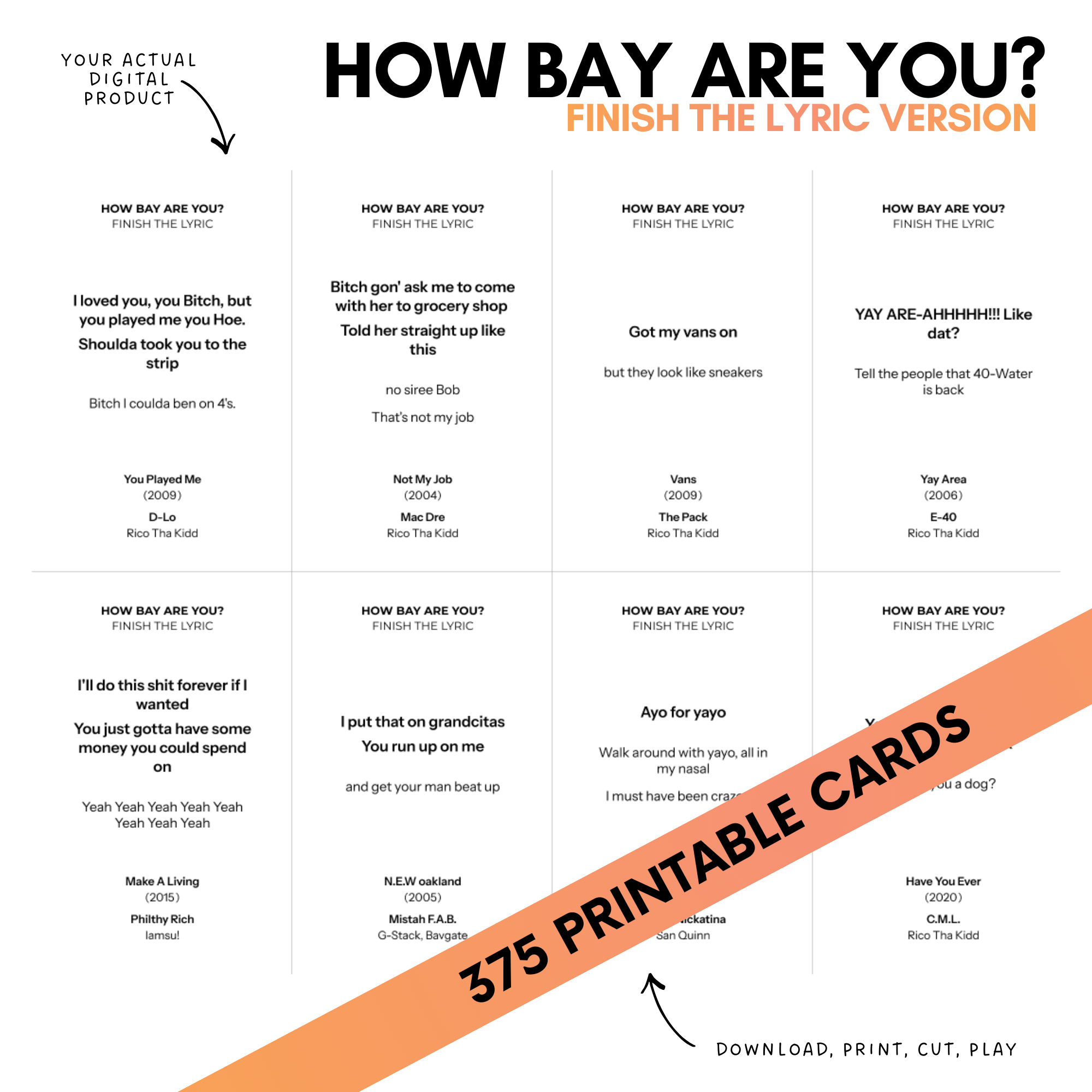 Finish The Lyric (Printable Deck) —  Bay Area Hip Hop & R&B