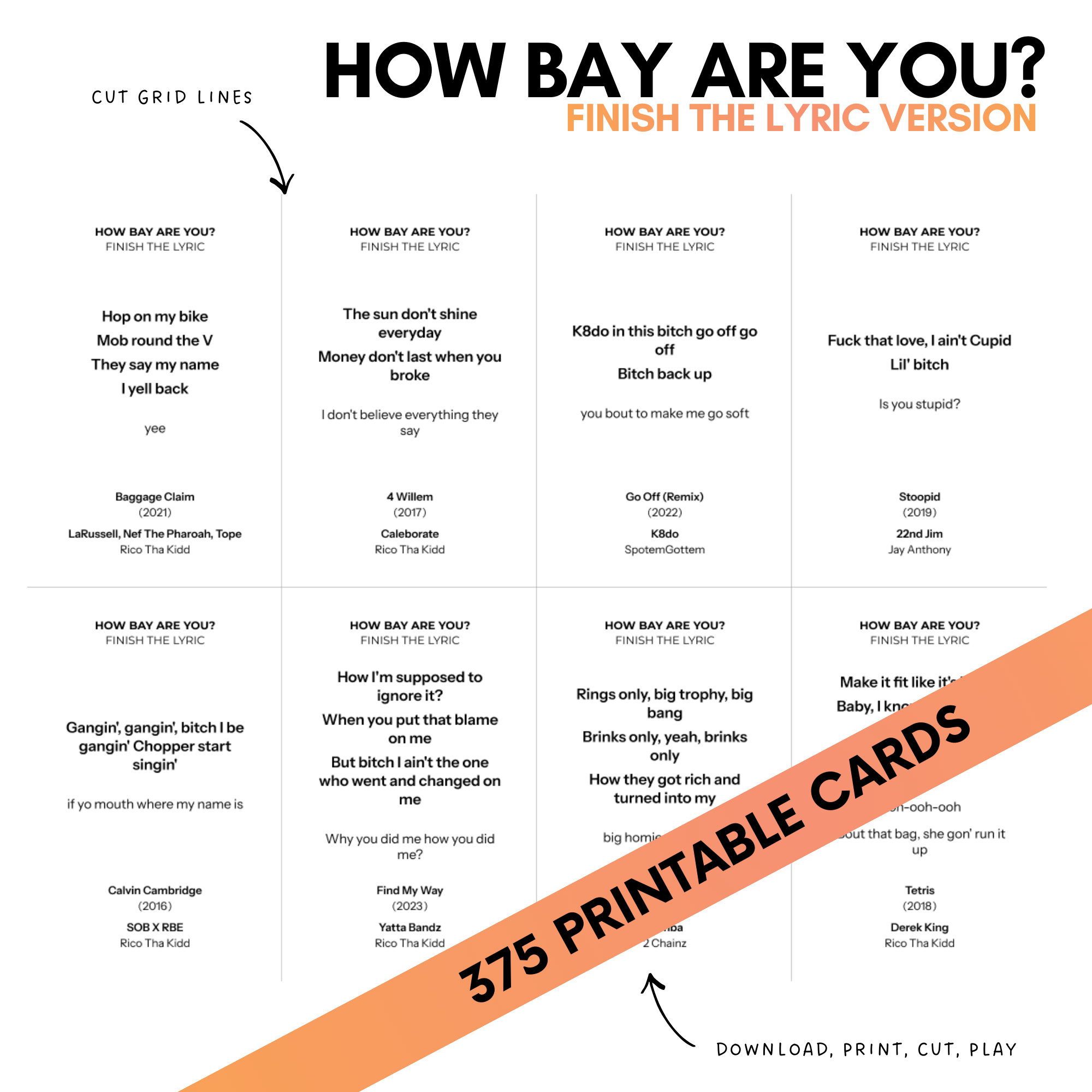 Finish The Lyric (Printable Deck) —  Bay Area Hip Hop & R&B